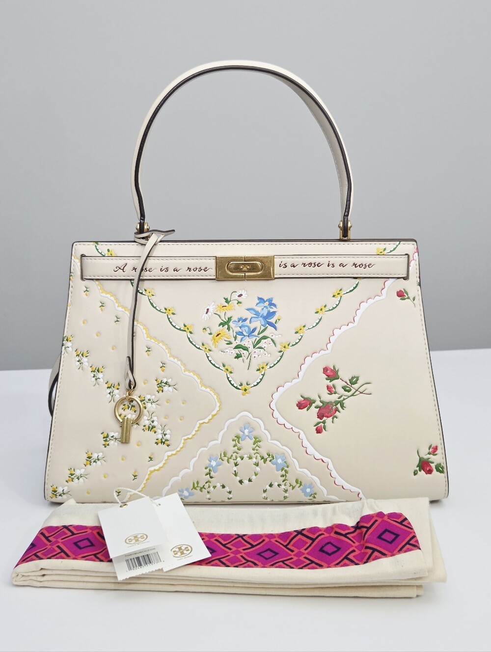 PRISTINE TORY BURCH LEE RADZIWILL BAG - NEW CREAM FLORAL